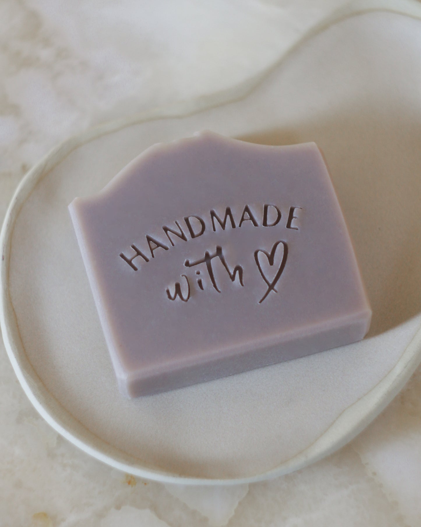 Handmade with ❤️ text soap stamp