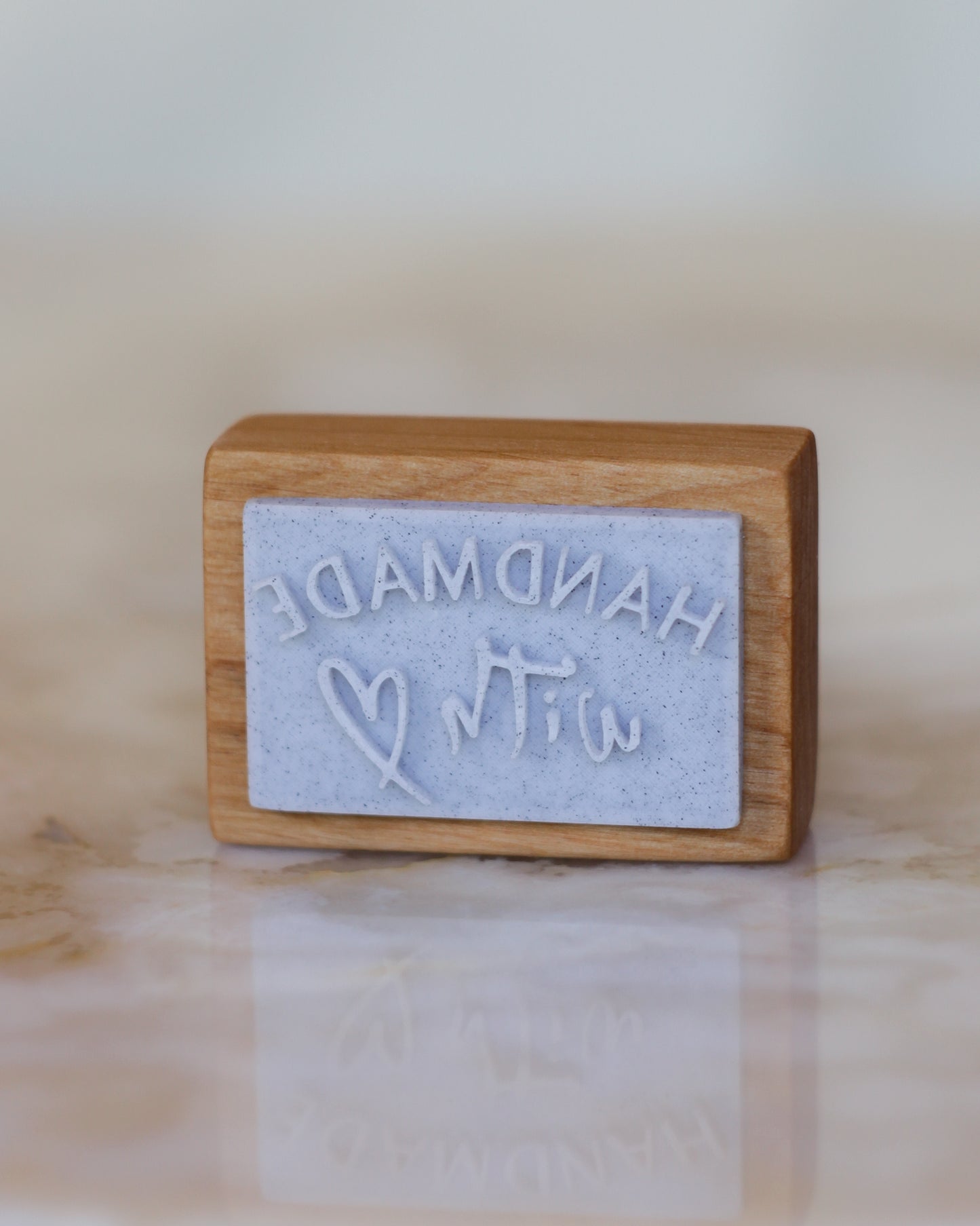 Handmade with ❤️ text soap stamp