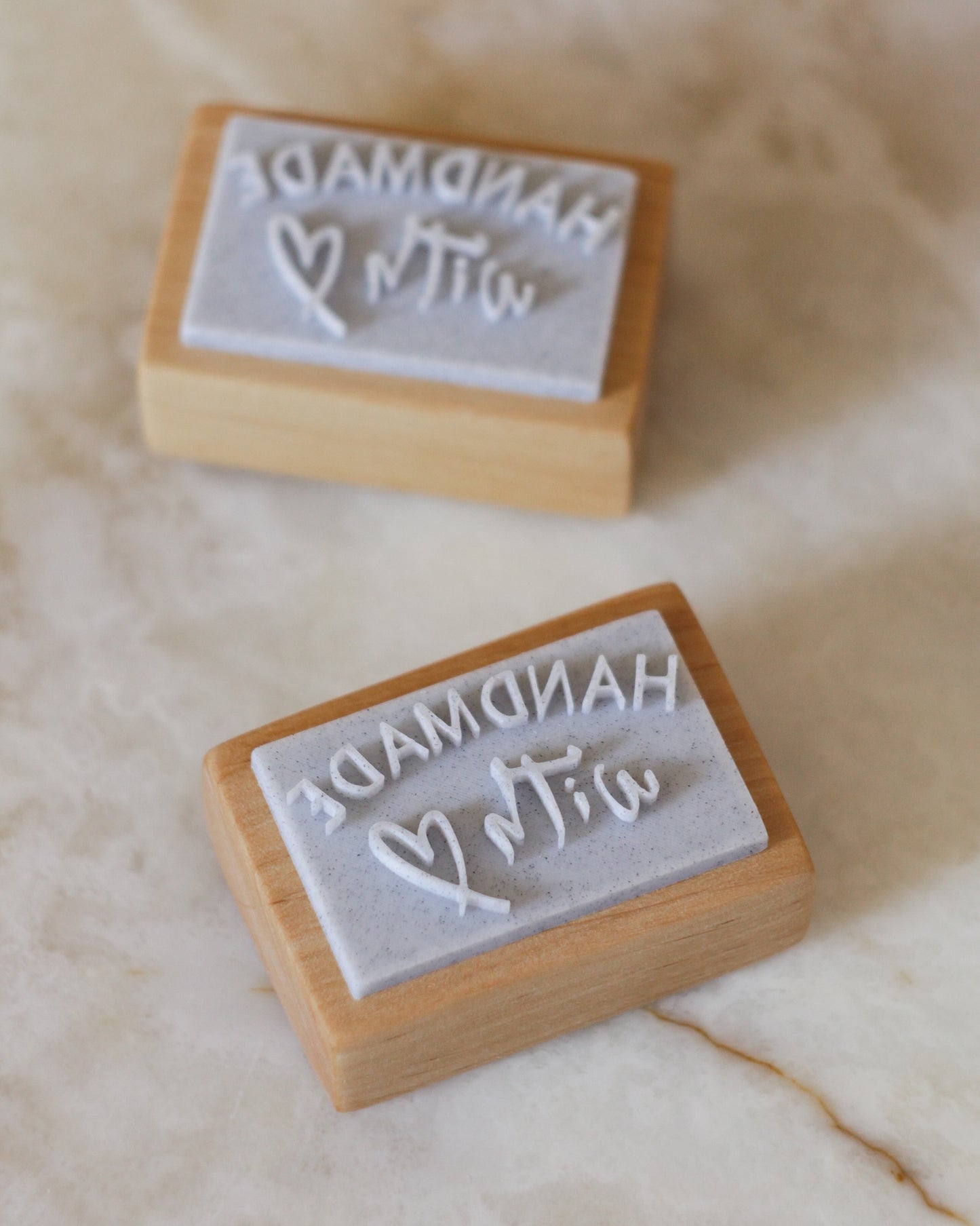 Handmade with ❤️ text soap stamp