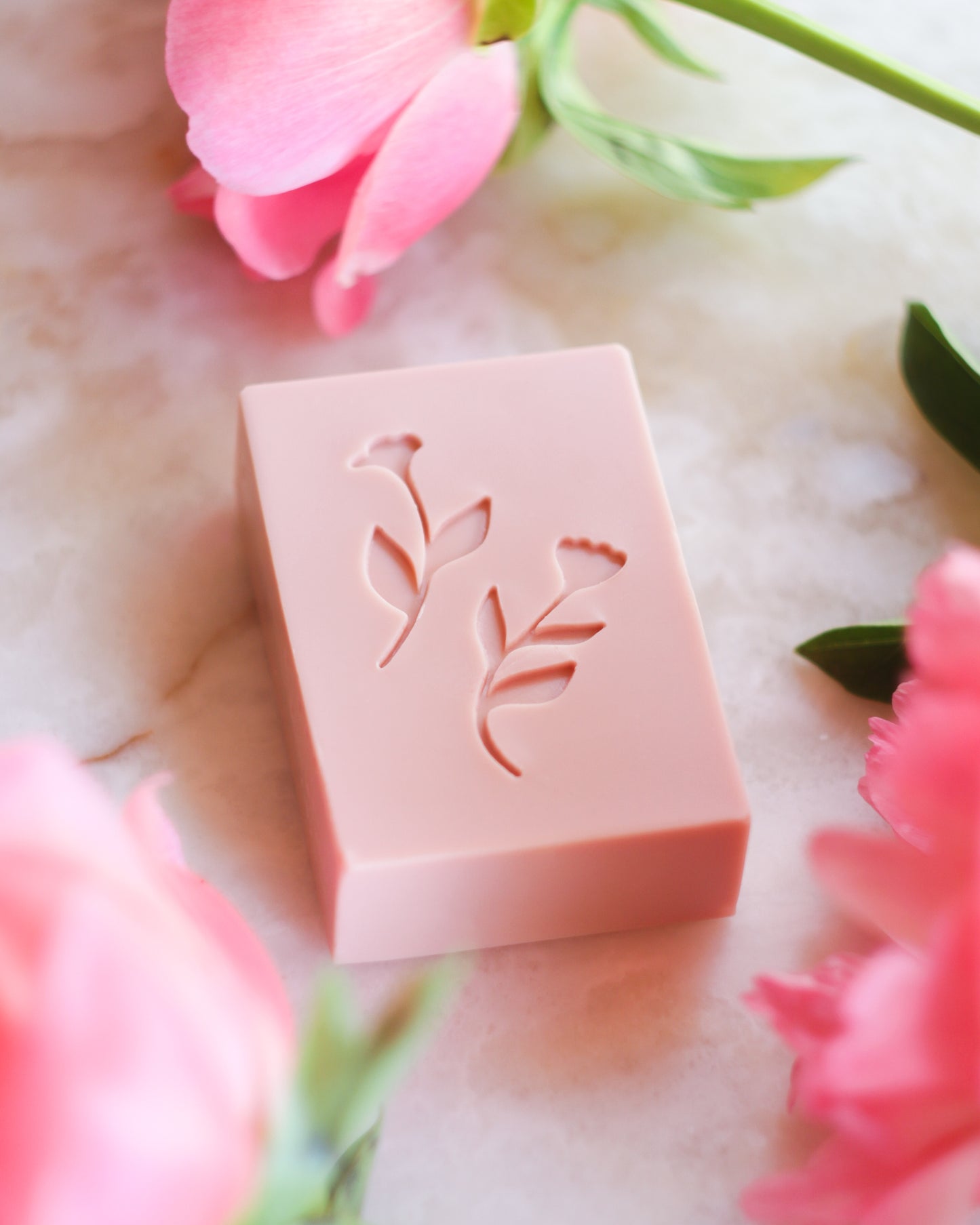 pink flower stamped soap