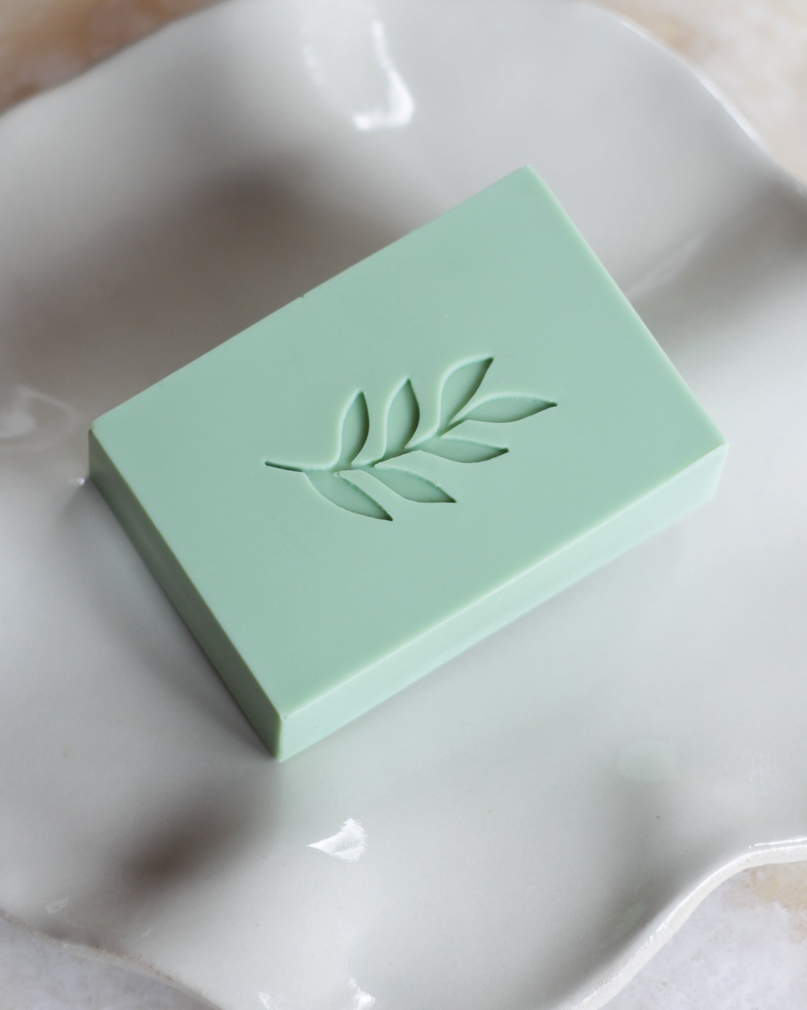 soap stamped with our lush leaves stamp