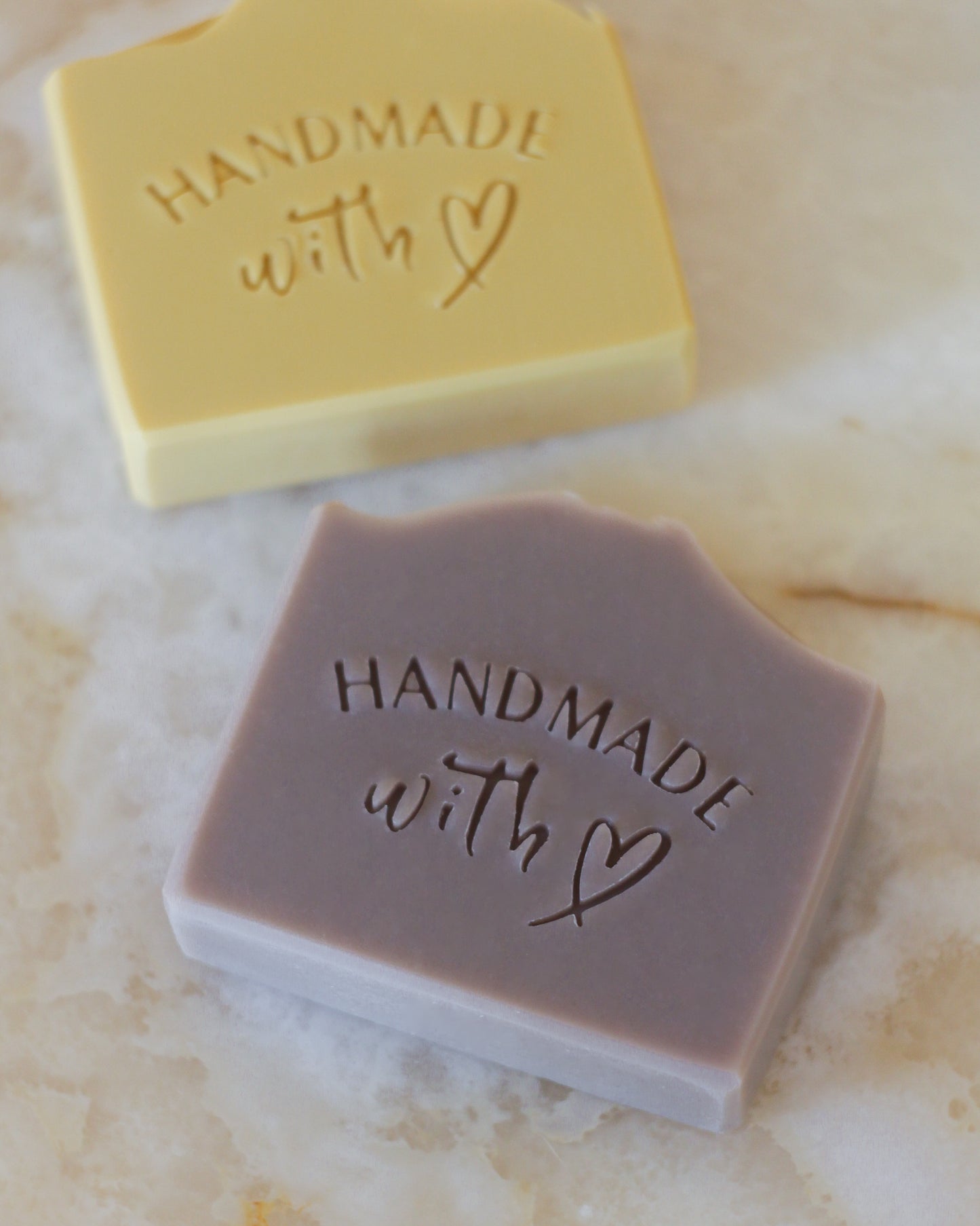 Handmade with ❤️ text soap stamp