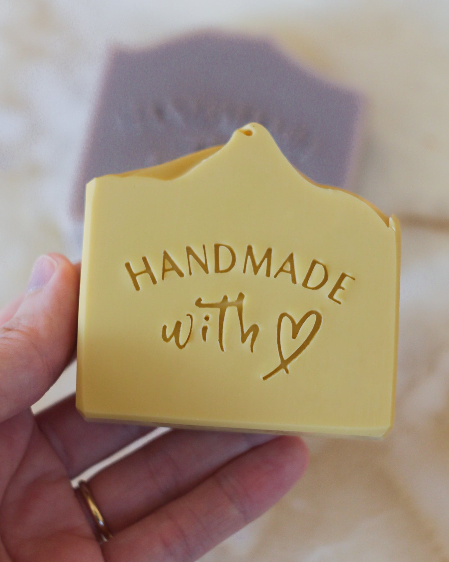 Handmade with ❤️ text soap stamp