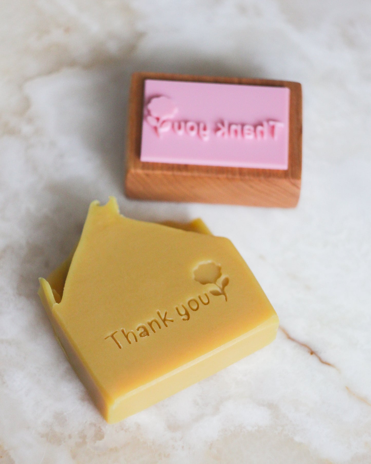 Thank you + flower soap stamp