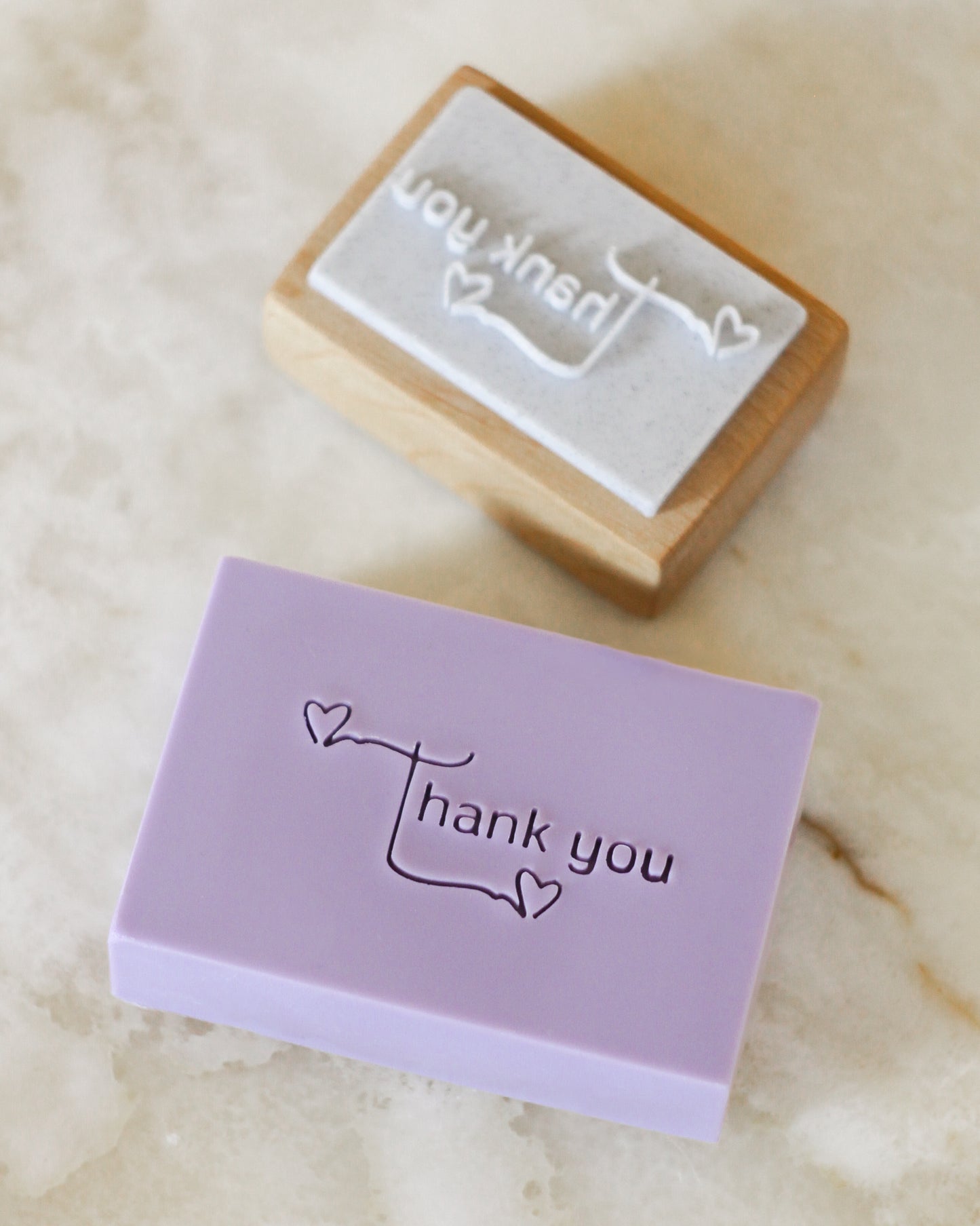 'Thank you' text soap stamp